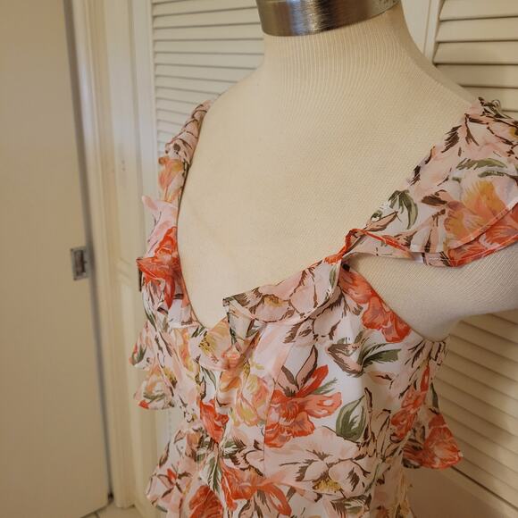 WAYF XXL Pink Floral Ruffle Maxi Dress Cutout Waist Spaghetti Strap Summer - Picture 5 of 9